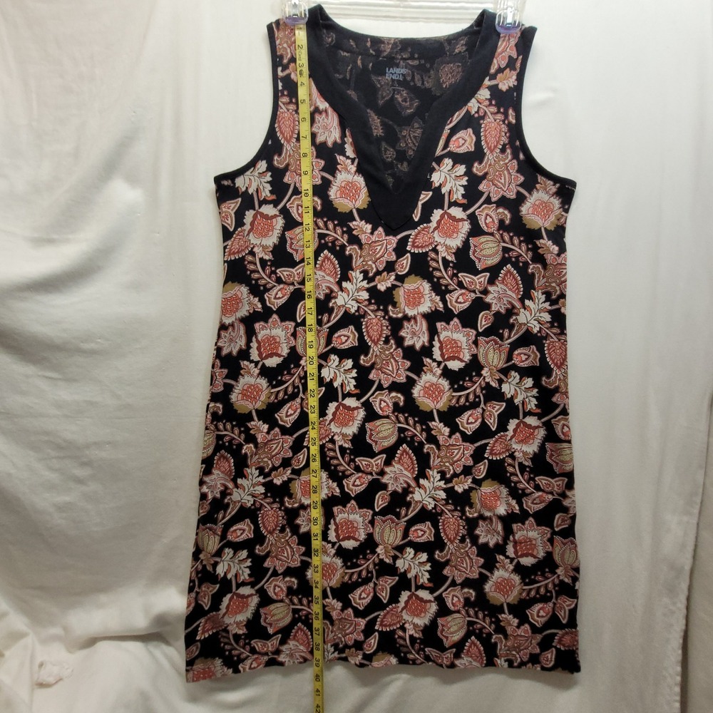 Lands End Womens Black Floral Paisley Cotton Sleeveless Shift Dress Pockets L - Picture 10 of 13